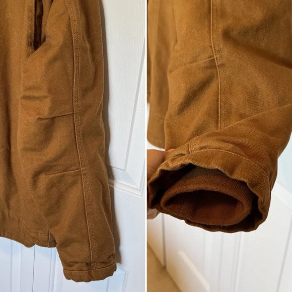 Smiths Workwear Men's Size L Canvas Duck Sherpa Jacket Brown Hooded Lined - Picture 10 of 16